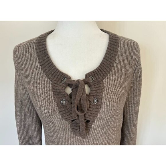 TOAD & CO Mitchell Tunic Sweater Size Medium Brown Lace Up Lambswool Nylon Blend - Picture 2 of 7